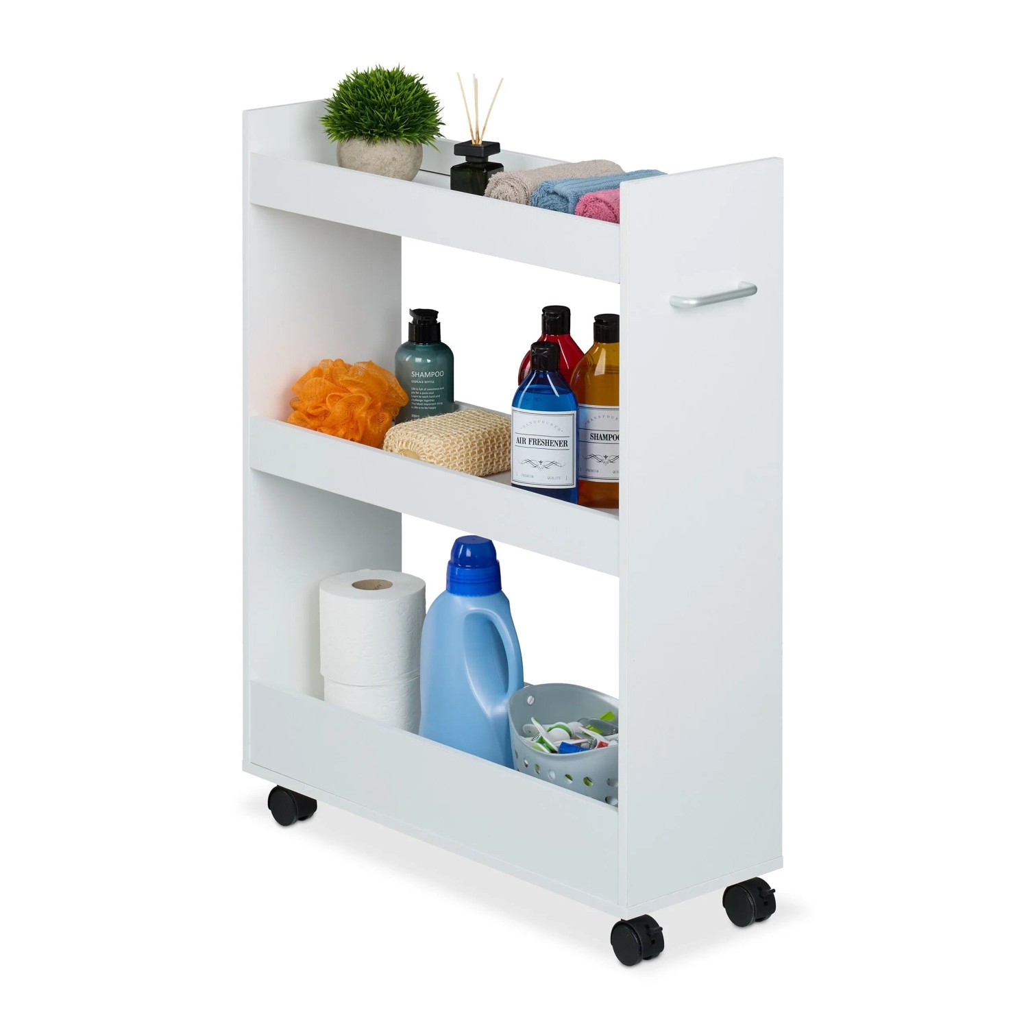 Relaxdays Nischenwagen MDF PP Stahl Weiß Rollbar 78 cm x 21,5 cm x 63 cm 6,8 kg