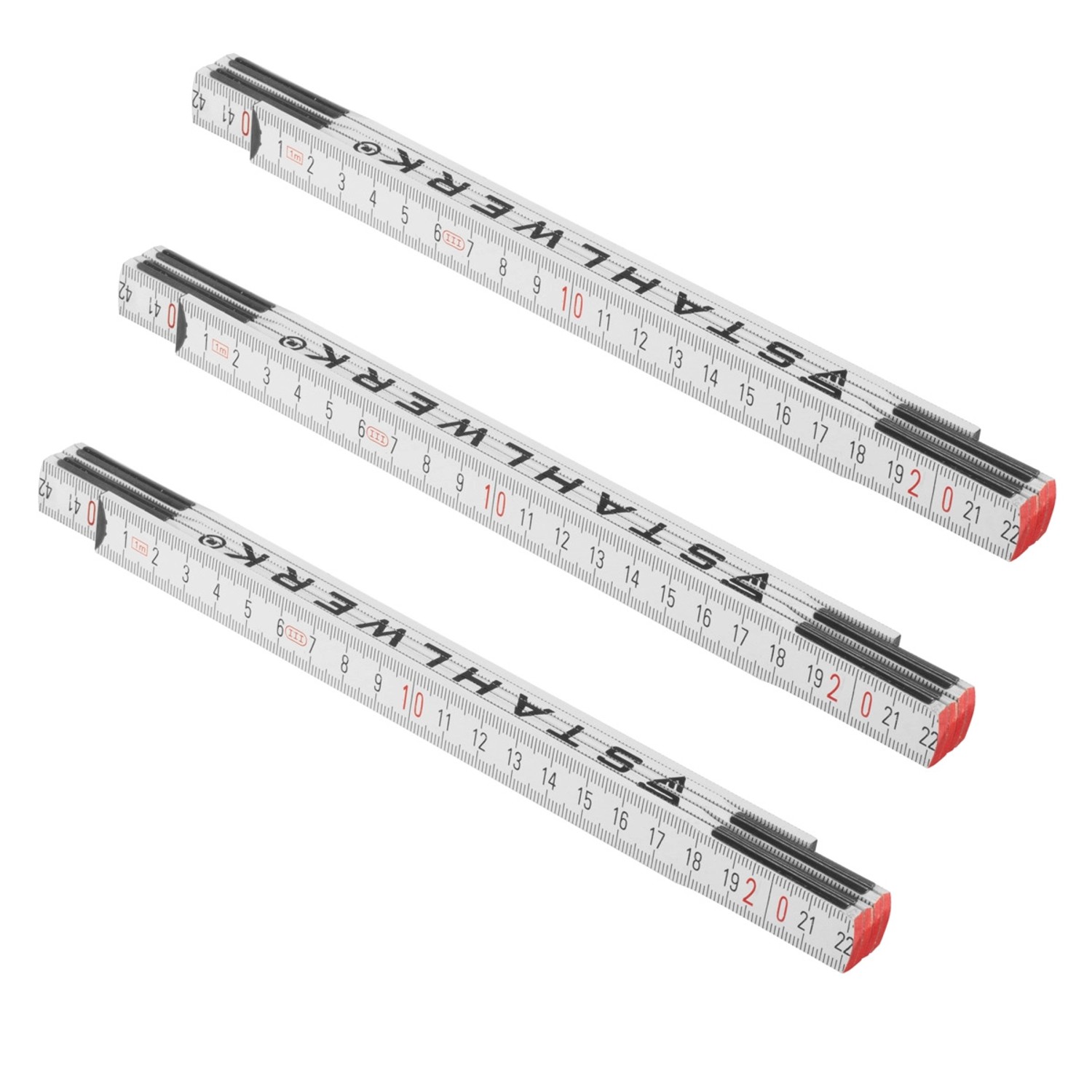 STAHLWERK Zollstock 3er Set 1 Meter Präziser Holz-Gliedermaßstab Meterstab