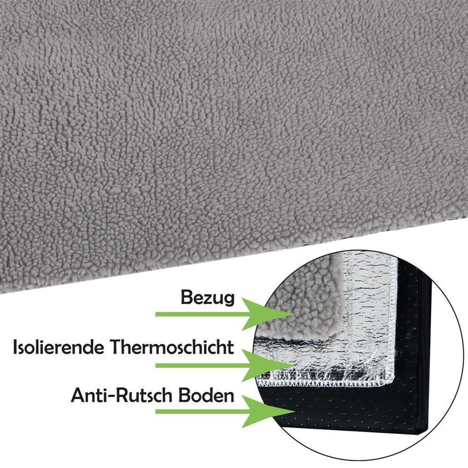Bestlivings Thermotierdecke grau, 70x100cm, mit Lammflor-Optik, Thermoschicht und Anti-Rutsch-Boden.