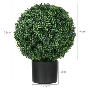 HOMCOM Kunstpflanze, grüner Buchsbaum in Kugelform, im schwarzen Topf. UV-geschützt, 52cm hoch. Hausbaum.