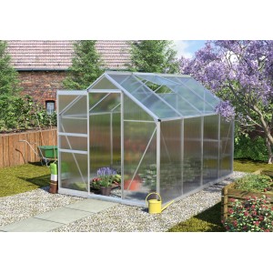 Vitavia Gewächshaus Calypso 5800 mit Alu-Rahmen und Zubehör-Set im Garten.