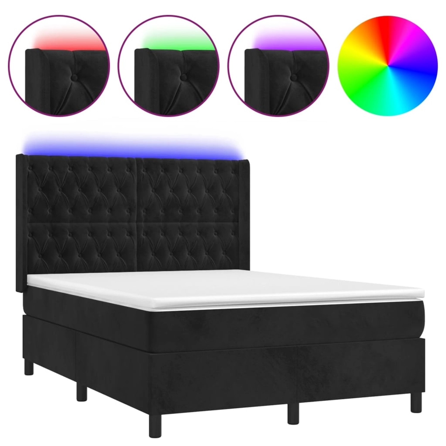 vidaXL Boxspringbett mit Matratze & LED Schwarz 140x200 cm Samt 3139747 günstig online kaufen