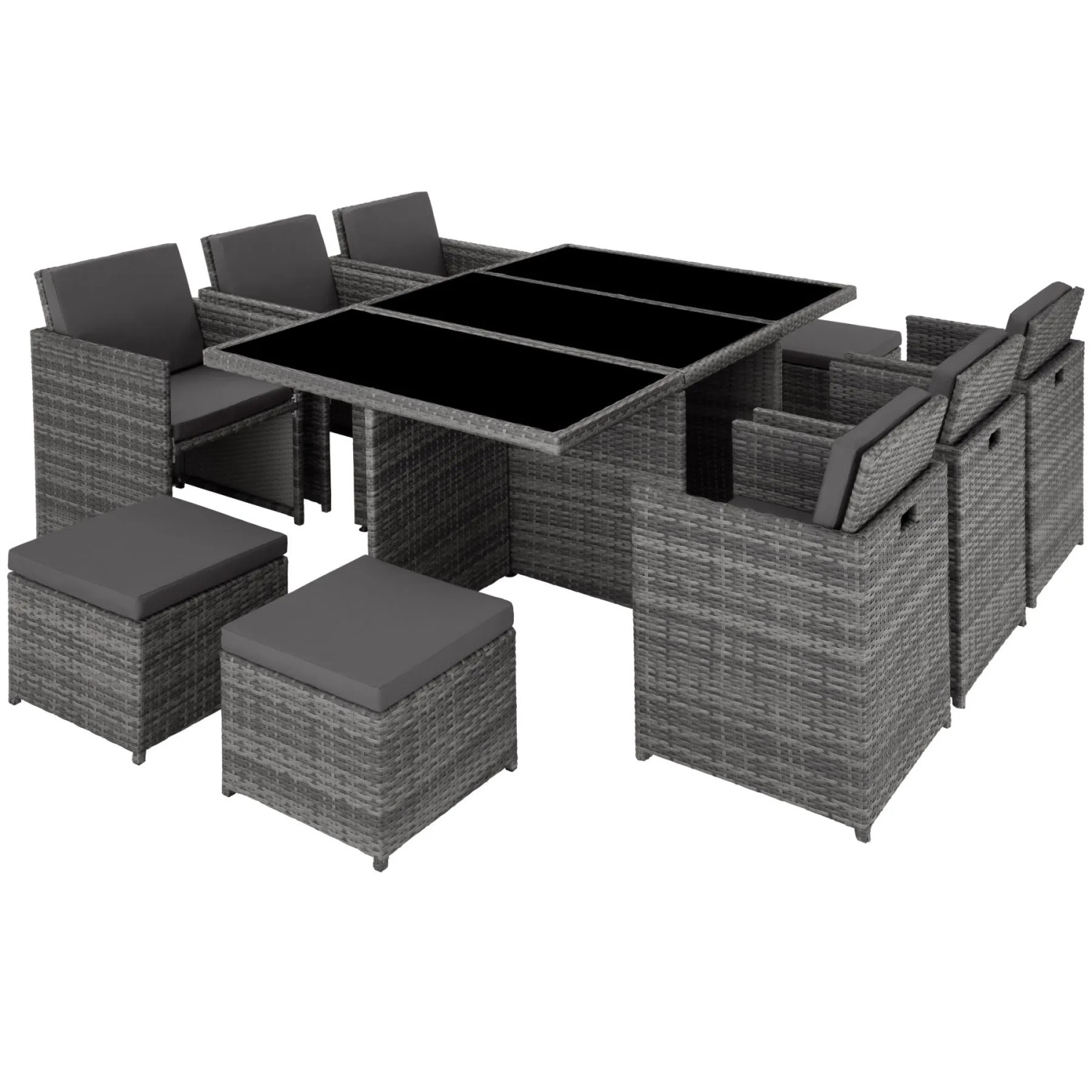 Tectake Aluminium Rattan Sitzgruppe New York Wetterfest und Uv Beständig 2 Bezugssets  54 x 58 x 82 cm Grau