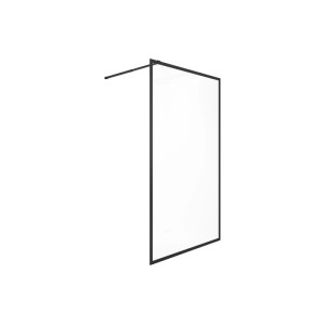 Vente-unique Duschwand Amberi 140 cm mit schwarzem Rahmen und klarem Sicherheitsglas für Duschen.