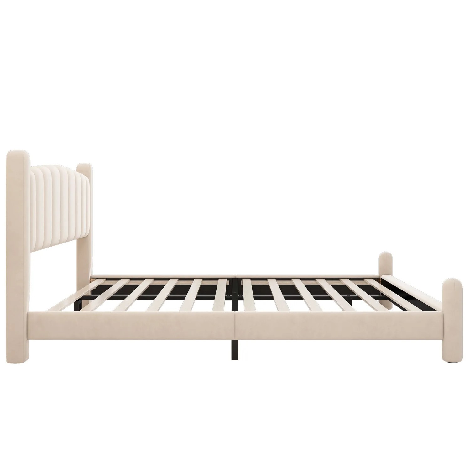okwish Polsterbett 180x200cm mit Fächerförmigem Kopfteil Schlafzimmer Beige ohne Matratze