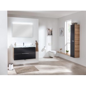 Fackelmann Waschplatz-Set B.Brillant, 100 cm, Asteiche/Anthrazit Glas, mit Unterschrank und Glaswaschbecken.