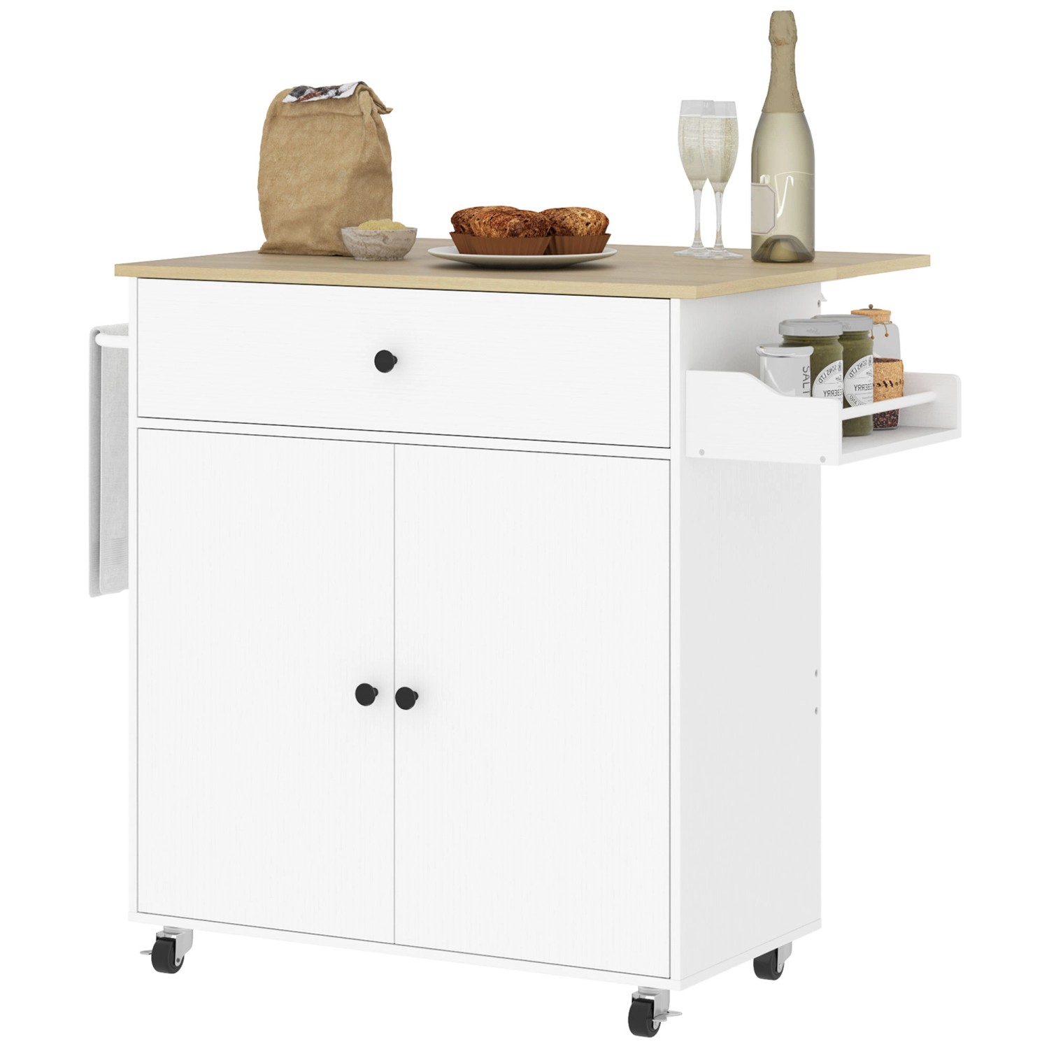 HOMCOM Kücheninsel mit Arbeitsplatte Spanplatte MDF Weiß 106L x 42B x 87H cm