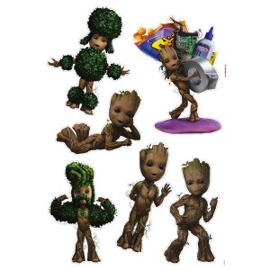 Komar Wandtattoo "I Am Groot!" mit verschiedenen Groot-Motiven in Braun und Grün, 50x70 cm.