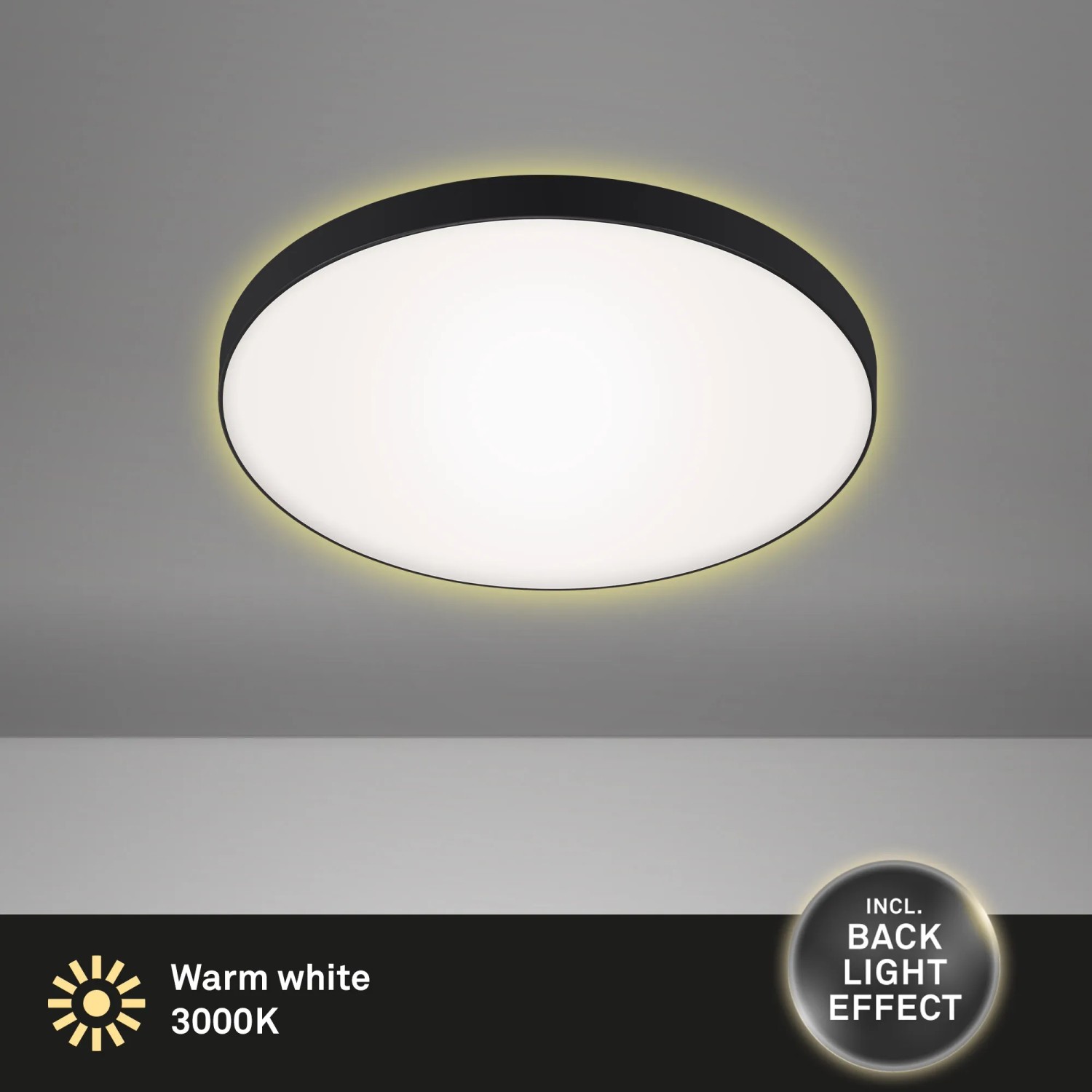 Briloner LED-Deckenleuchte Simpa, schwarz-weiße Lampe mit Backlighteffekt, 35,5 cm.