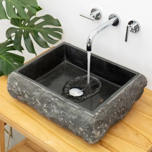 Wohnfreuden Andesit Waschbecken Kotak 50 cm Schwarz Eckig