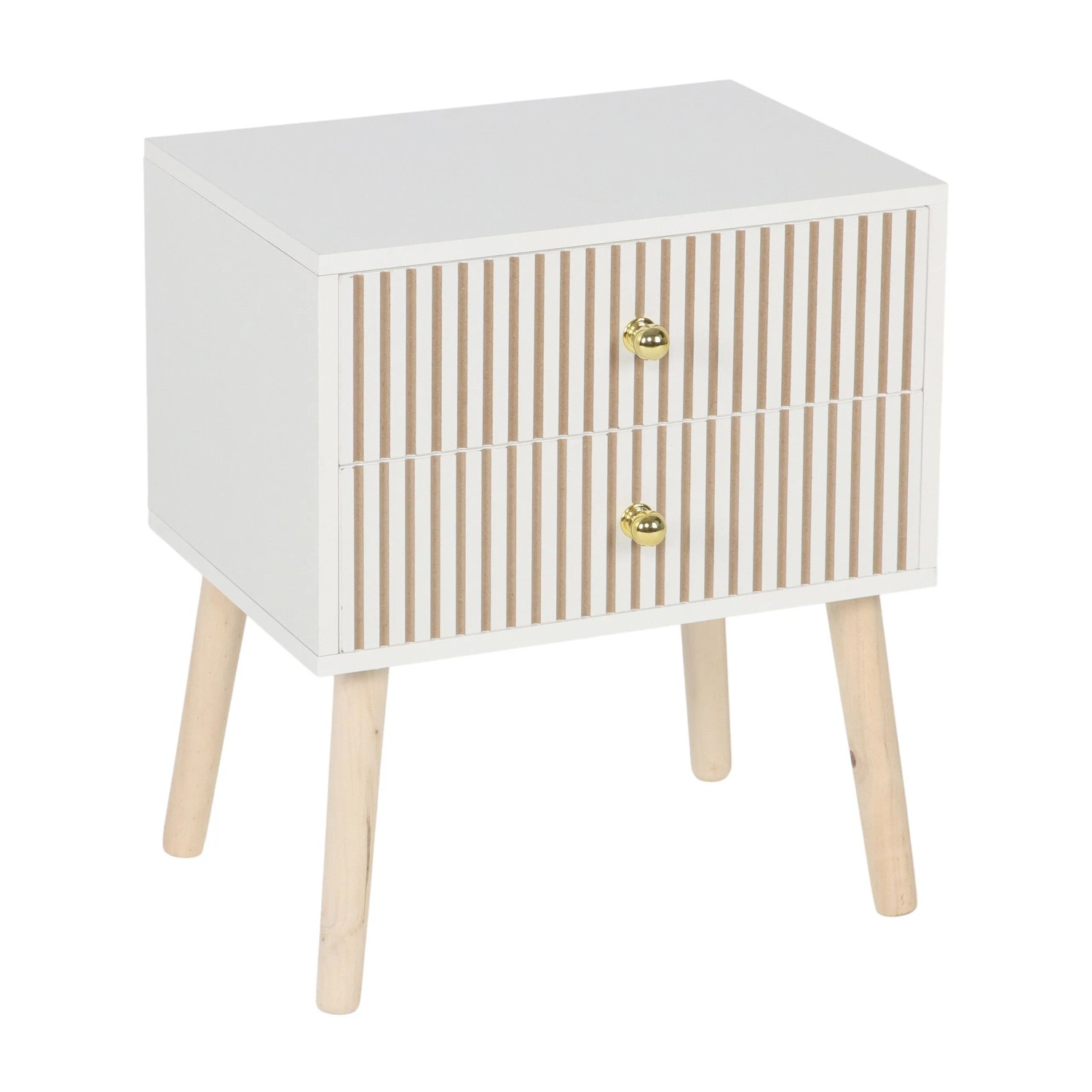 Relaxdays Nachttisch MDF/Kiefernholz Weiß Geriffelt 2 Schubladen 47 cm x 40 cm x 30 cm