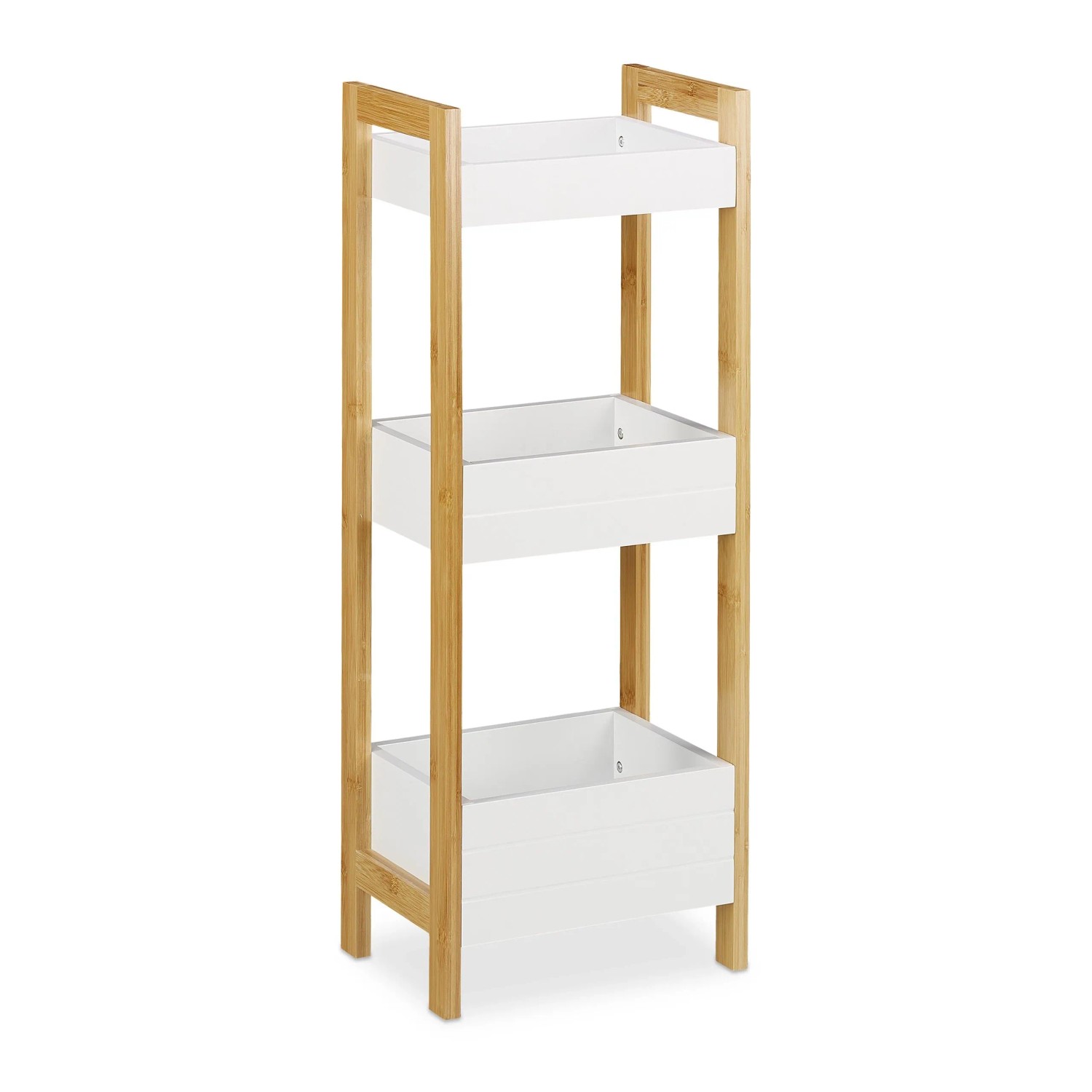 Relaxdays Badregal Bambus MDF Natur Weiß mit 3 Körben 74,5 cm x 28 cm x 20 cm 3,3 kg