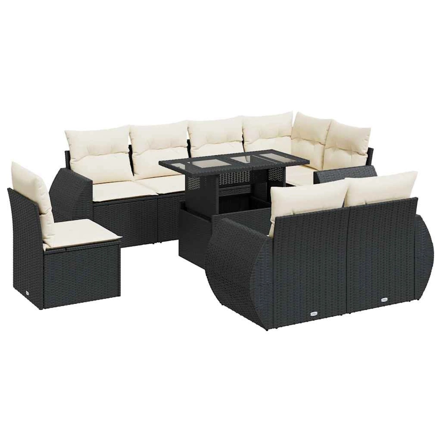 vidaXL 9-Tlg Garten-Sofagarnitur mit Kissen Schwarz Poly Rattan 3326657 günstig online kaufen