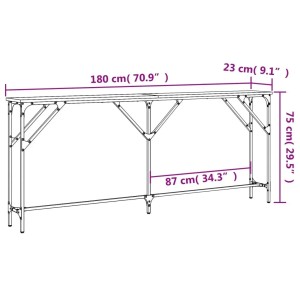 vidaXL Konsolentisch Sonoma-Eiche, 180 cm breit, mit Maßangaben.