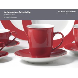 Ritzenhoff & Breker Doppio Kaffeebecher 4er Set in Rot, aus Porzellan.
