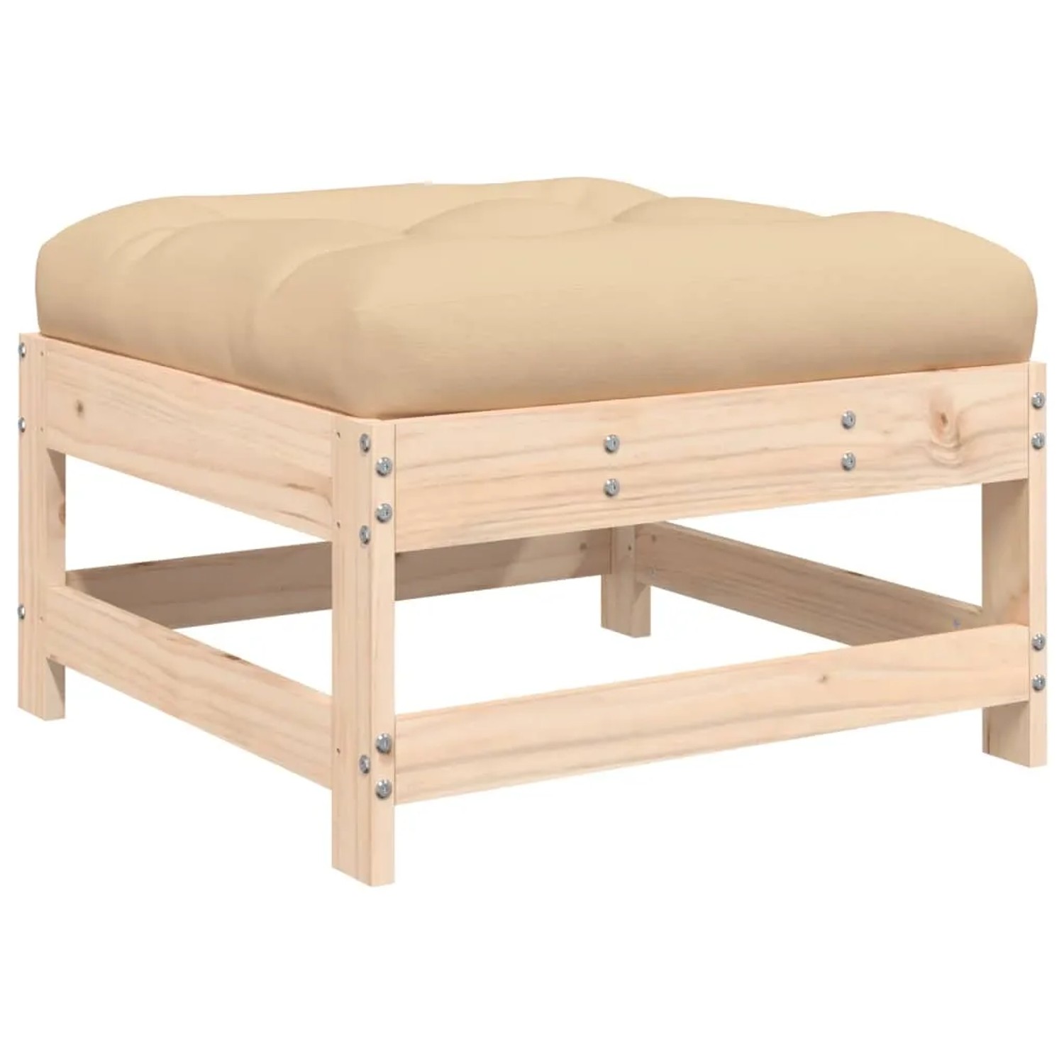 vidaXL Gartenhocker/Couchtisch, Kiefernholz, beige Kissen, Teil des Lounge Sets