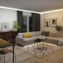 Wohnzimmer mit indirekter Beleuchtung durch Paulmann LED-Strip MaxLED RGBW an der Decke.