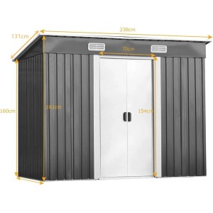 Costway Gerätehaus Metall Gartenhaus 238x131x181cm Grau