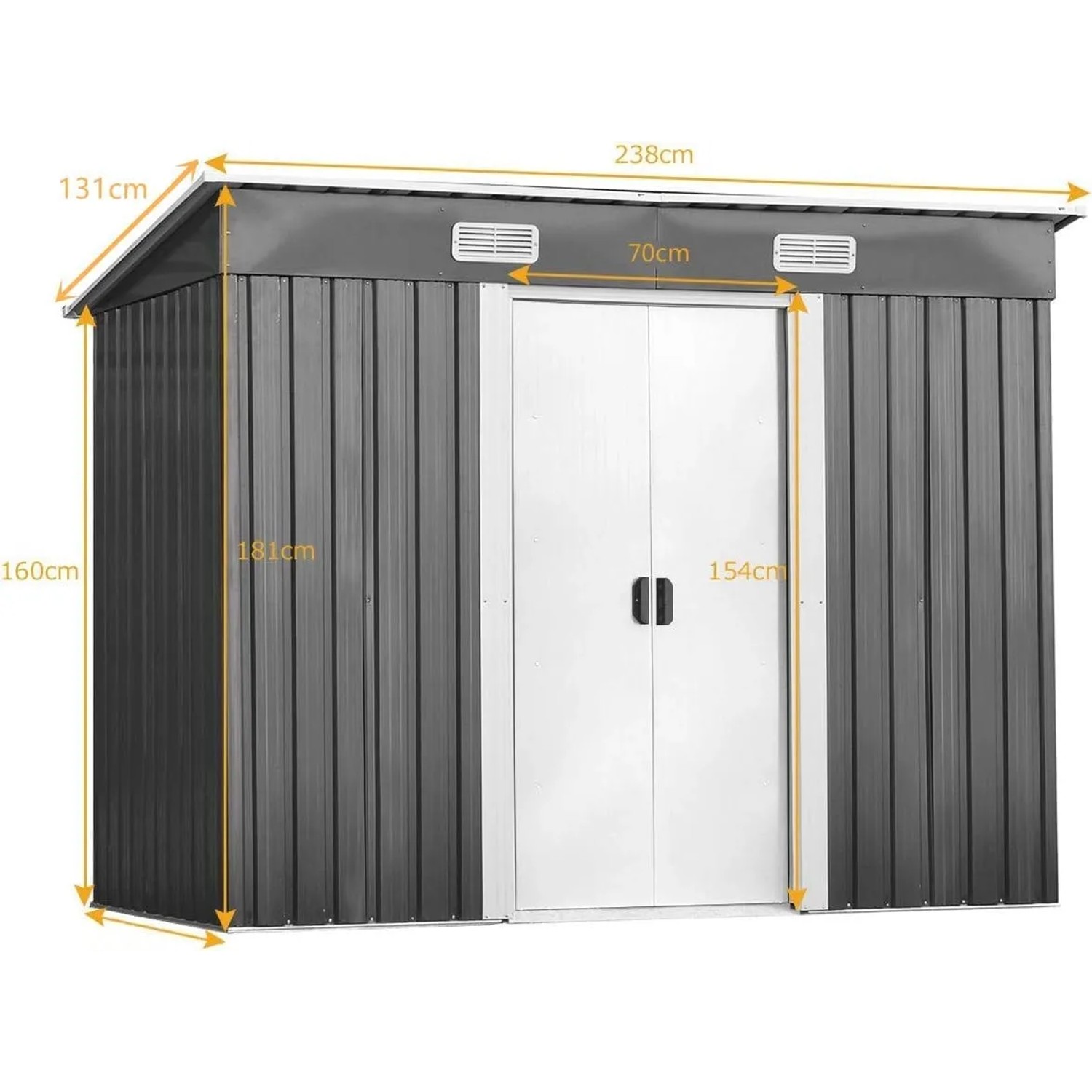 Costway Gerätehaus Metall Gartenhaus 238x131x181cm Grau_3