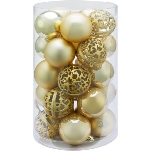 25-teiliges Weihnachtskugel-Set Ornament, Ø 6 cm, Gold, matte und glänzende Oberflächen.
