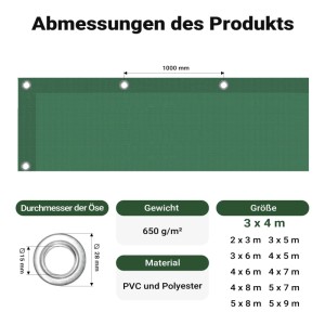 Dunkelgrüne Wiltec Abdeckplane 3x4m aus Polyester/PVC mit Edelstahlösen. Wetterfeste Gartenplane 650g/m².