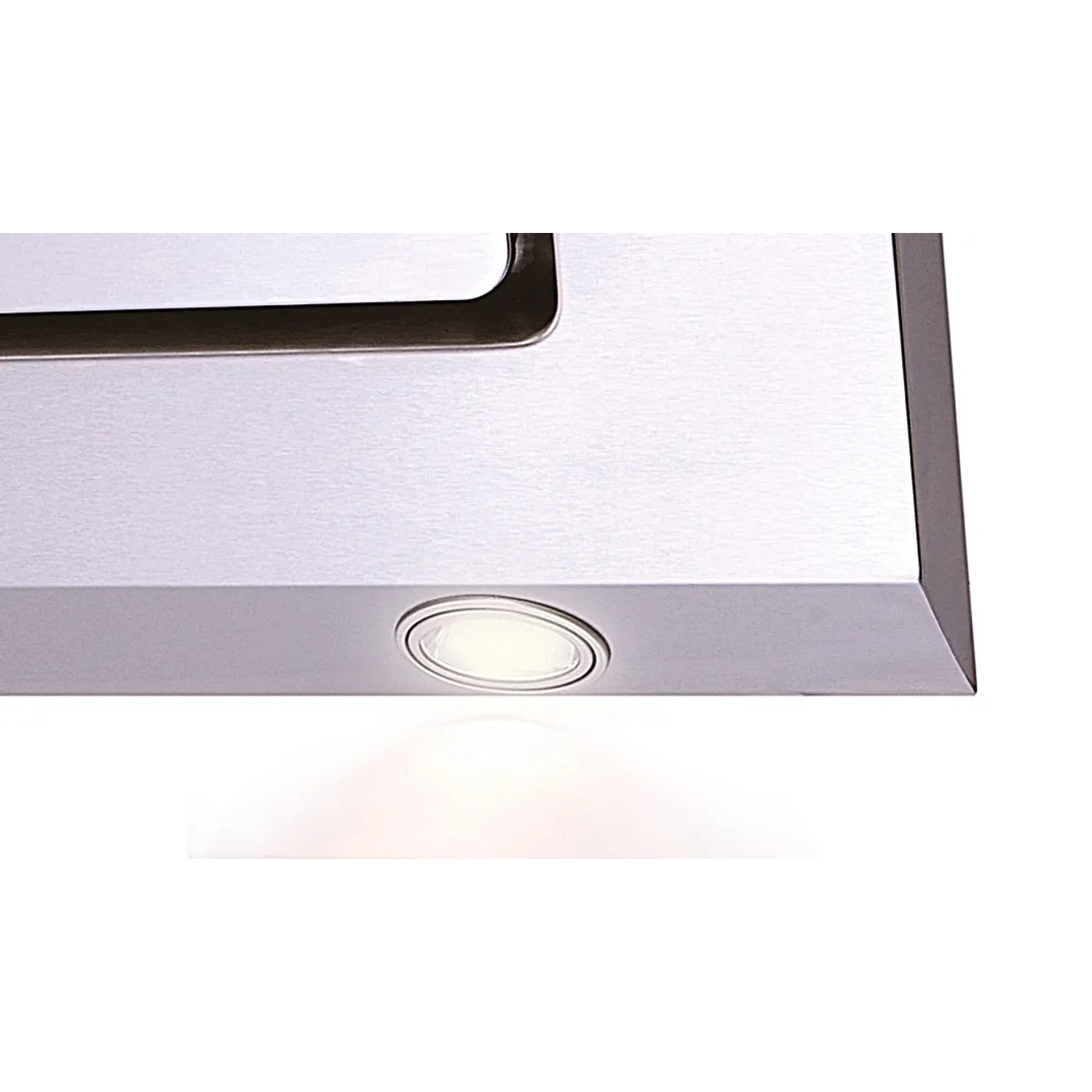 Detailaufnahme: PKM Dunstabzugshaube 9031X aus Edelstahl mit LED-Beleuchtung.