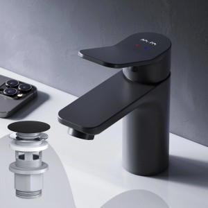 AM.PM Waschtischarmatur X-Joy in Schwarz mit Klick-Ablaufgarnitur für Waschbecken.