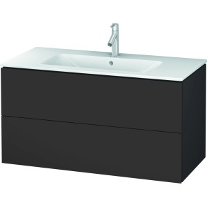 Duravit Waschbeckenunterschrank L-Cube, 102 cm, Graphit, mit zwei Schubladen und Aufsatzwaschbecken.