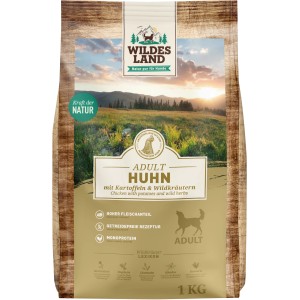 Wildes Land Trockenfutter Huhn mit Kartoffeln für Hunde, 1kg Packung.