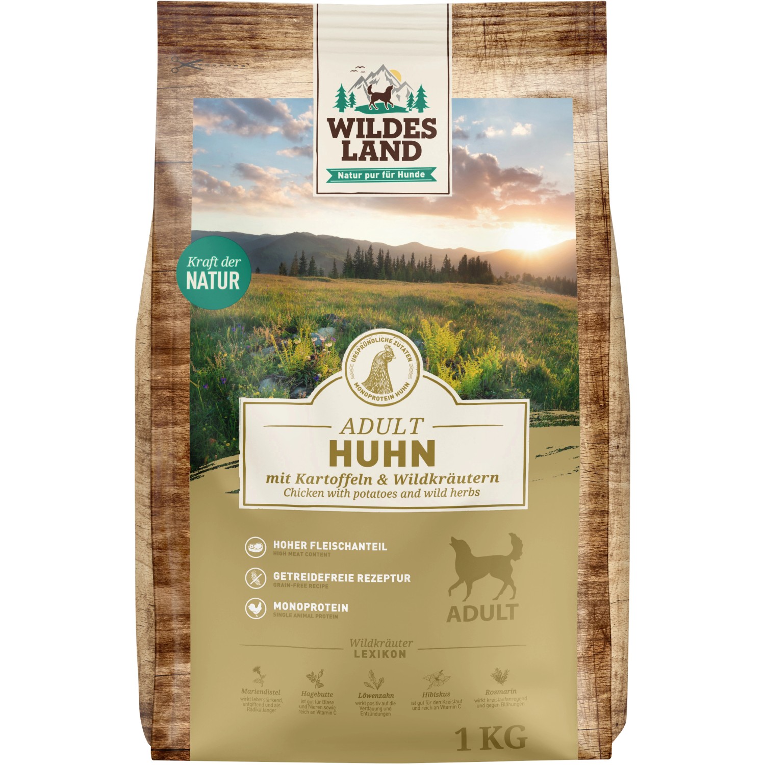 Wildes Land Hund Trockenfutter Huhn mit Kartoffeln 1 kg