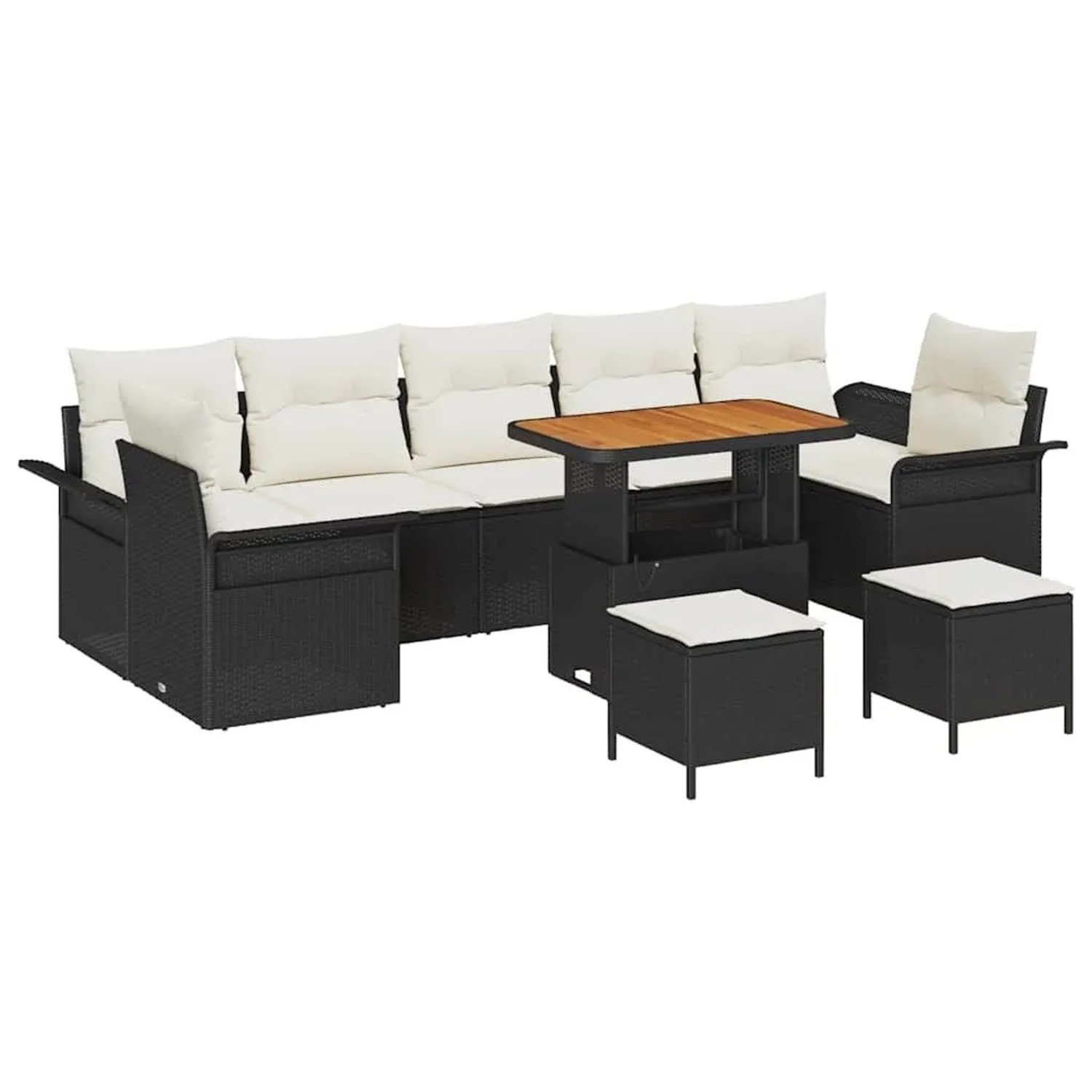 vidaXL Garten-Sofa-Set mit Kissen 10-Tlg Schwarz und Creme 3364070