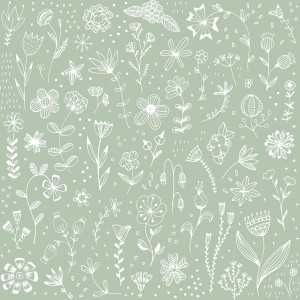 Papierservietten mit floralem Muster in Grün und Weiß, 20 Stück.