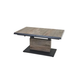 Rechteckiger, ausziehbarer Siena Garden Gartentisch mit Washed Grey Keramikplatte, Holzoptik und Aluminiumgestell.