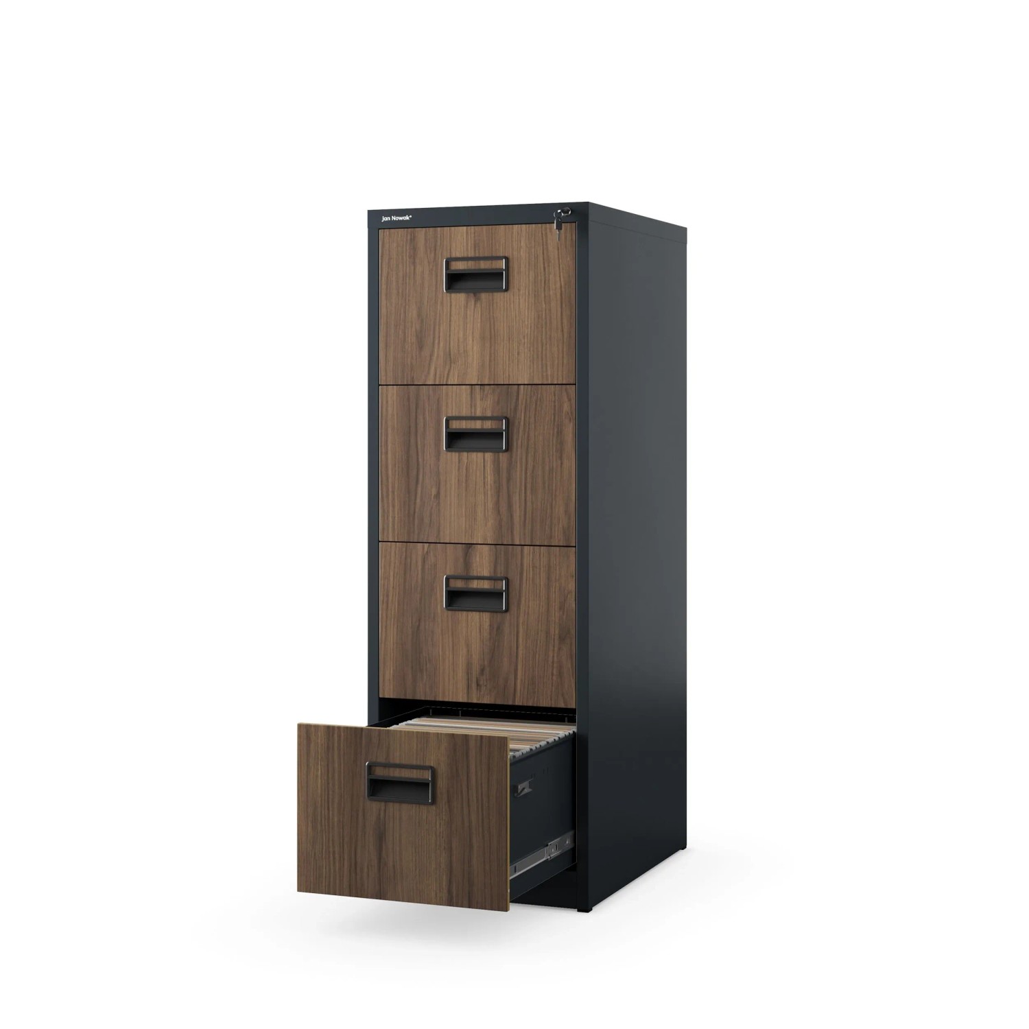 Jan Nowak Aktenschrank mit 4 Schubladen SARA V4 132 x 46 x 62 cm Eco Design Anthrazit Nussbaum