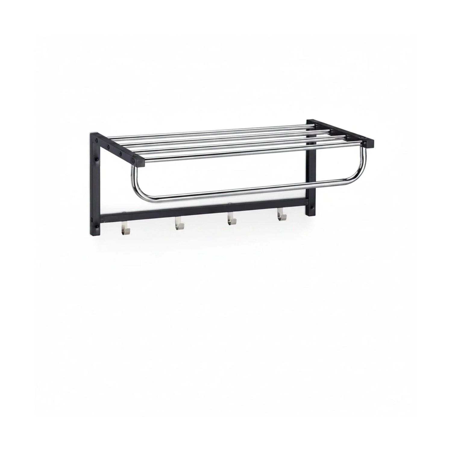 Relaxdays Wandgarderobe mit Ablage Stahl Schwarz mit 4 Haken 25 cm x 60 cm x 32,5 cm 1,2 kg