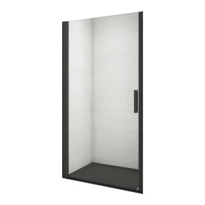 Schwarze Duschparadies Nischentür, 90x200 cm, Schwingtür aus 8mm Nano Glas.