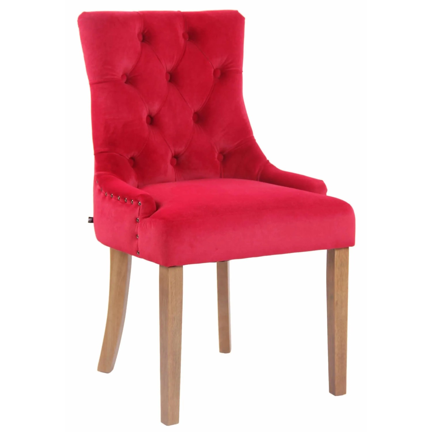 DELUKE Esszimmerstuhl HILON Samt Rot 55x58x92cm Hellbraun Essstühle Esszimmerstühle Küchenstühle Wohnzimmerstühle