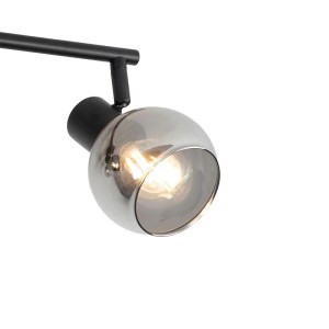 Detailaufnahme: Schwarze Art-Deco-Deckenleuchte Vidro mit Rauchglas, 4-flammig.