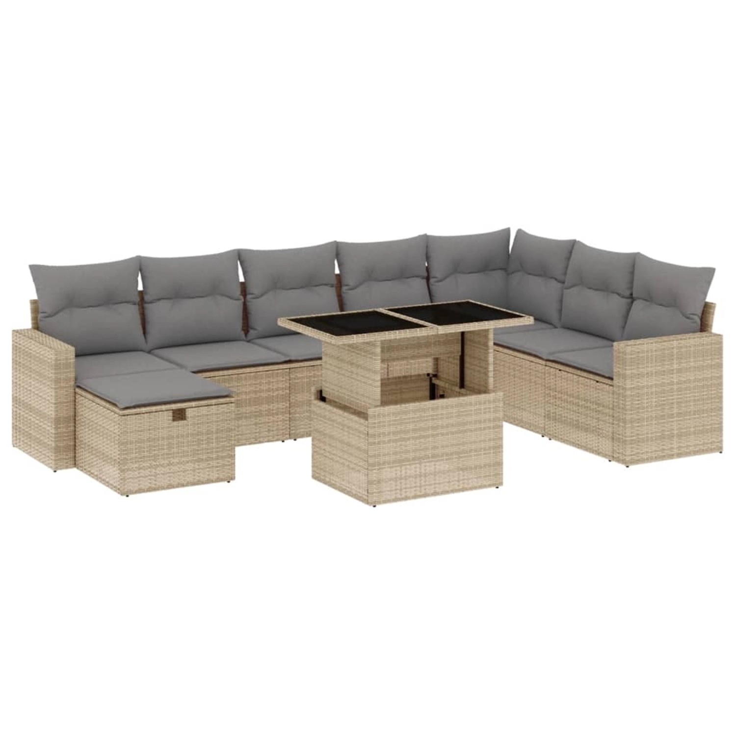 vidaXL 9-Tlg Garten-Sofagarnitur mit Kissen Beige Poly Rattan 3274869 günstig online kaufen