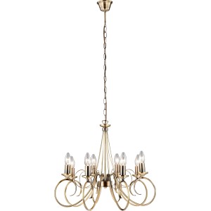 Elegante Globo Pendelleuchte TRUNCATUS in Altmessing mit acht Leuchtenarmen und filigranen Verzierungen.