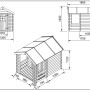 Technische Zeichnung Timbela Kinderspielhaus M501A mit Maßen, Holzfenster mit Plexiglas.