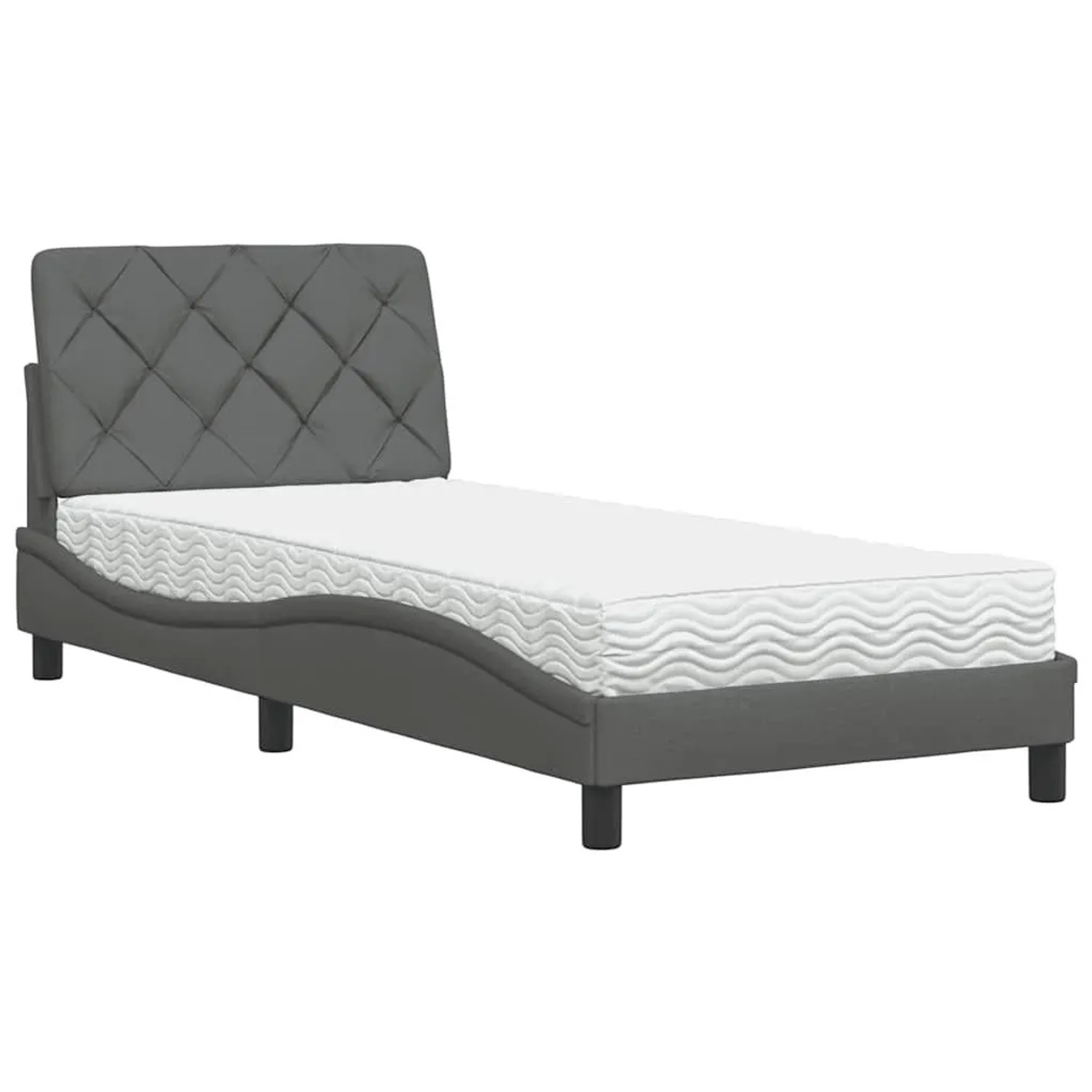vidaXL Bett mit Matratze Dunkelgrau 90x200 cm Stoff 3310714
