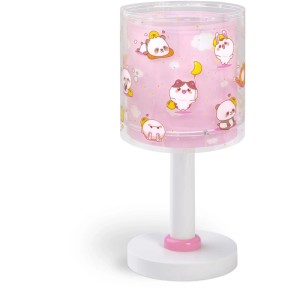 Rosa Dalber Nachttischlampe mit LED Nachtlicht und Kawaii Tier Motiven.