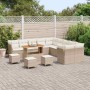 Beiges 14-tlg. vidaXL Garten-Sofa-Set aus Poly Rattan mit Tisch und Hockern.