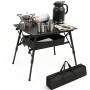 Schwarzer Aluminium Campingtisch, klappbar, höhenverstellbar, mit Kocher, Kanne und Tragetasche. Ideal für Camping.