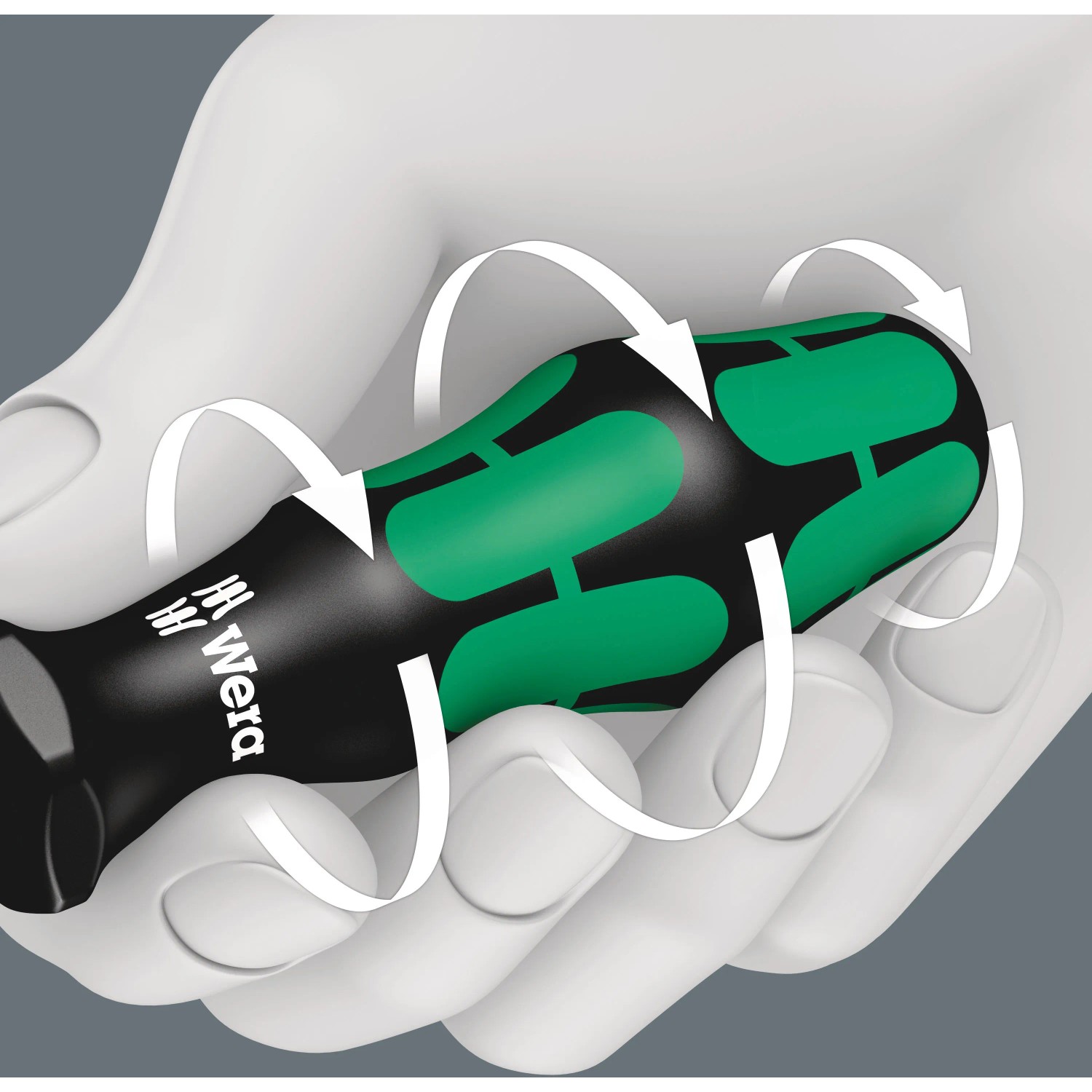 Wera Schlitz-Schraubendreher mit Kraftform-Griff in Hand, ergonomisch für Elektriker.