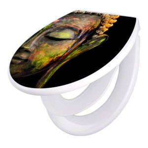 Banjado WC-Sitz mit Absenkautomatik und Kindersitz, Motiv Bunter Buddha.