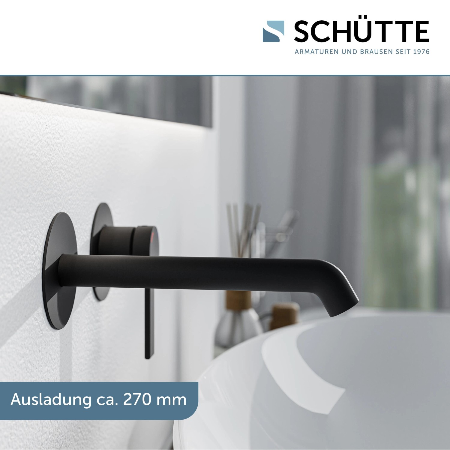 Schwarze Schütte Waschtischarmatur Los Angeles für Wandmontage im modernen Bad.