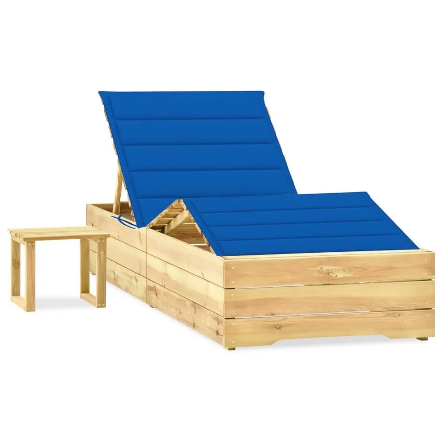 Furnicato Garten-sonnenliege Aus Imprägniertem Kiefernholz Mit Tisch Und Auflage 198x90x 30-75  Cm Königsblau