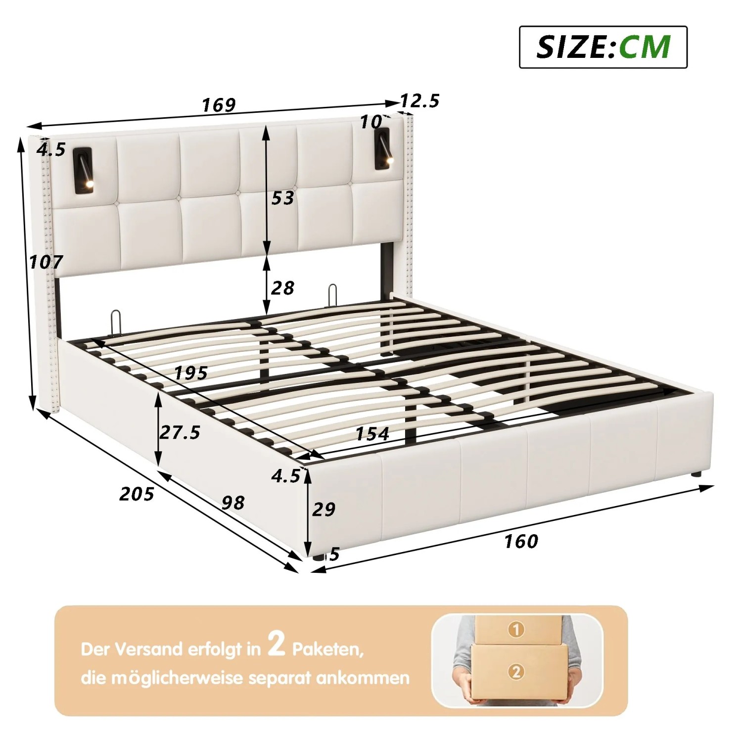 PXloue Doppelbett 160x200cm mit Stauraum&Leselampe für Erwachsene_4